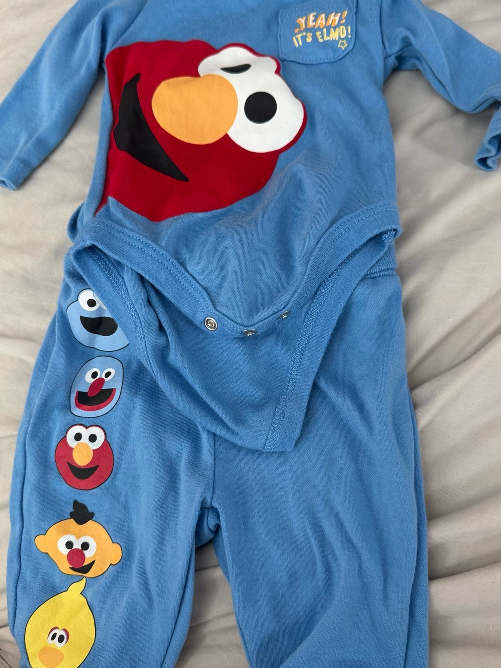 Sesame Street Blue Elmo Face Baby Bodysuit & Pants Set